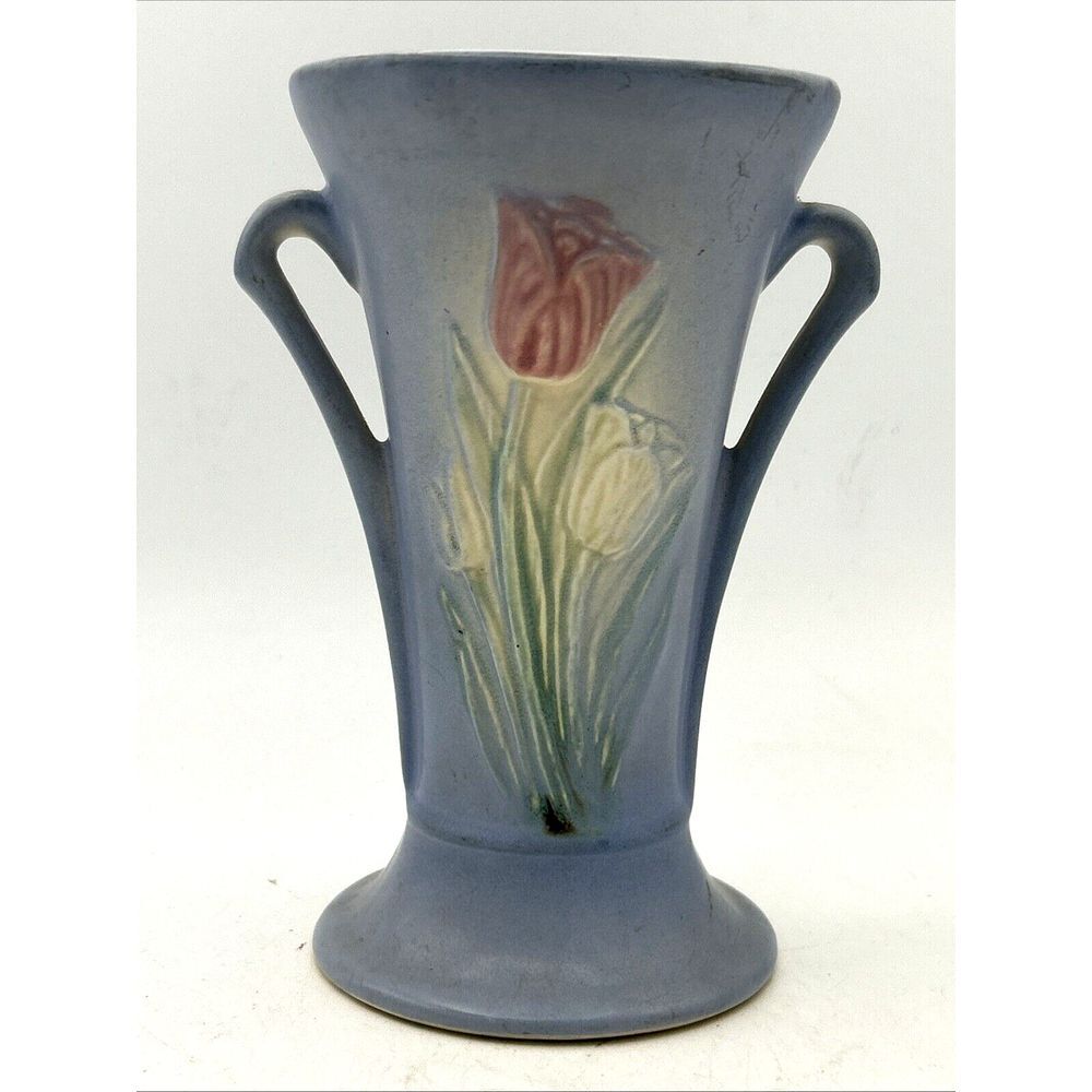 Vintage Hull Tulip Pottery Vase #100-33- 6 1/2" Matte Blue Pink Yellow